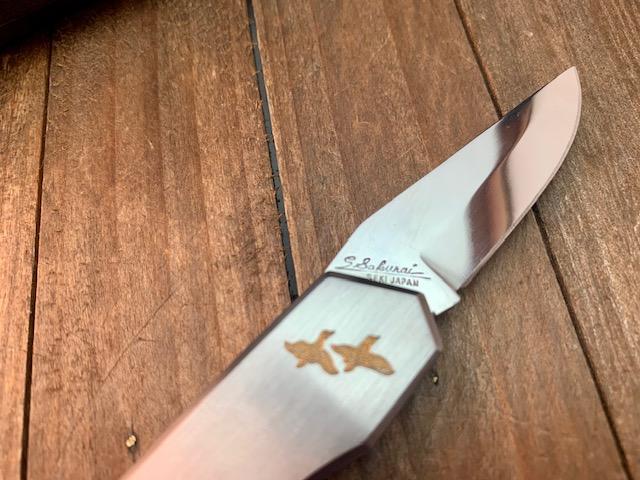 Lakota Teal Lockback Stainless Handles Gold Engraved Ducks Seki Japan