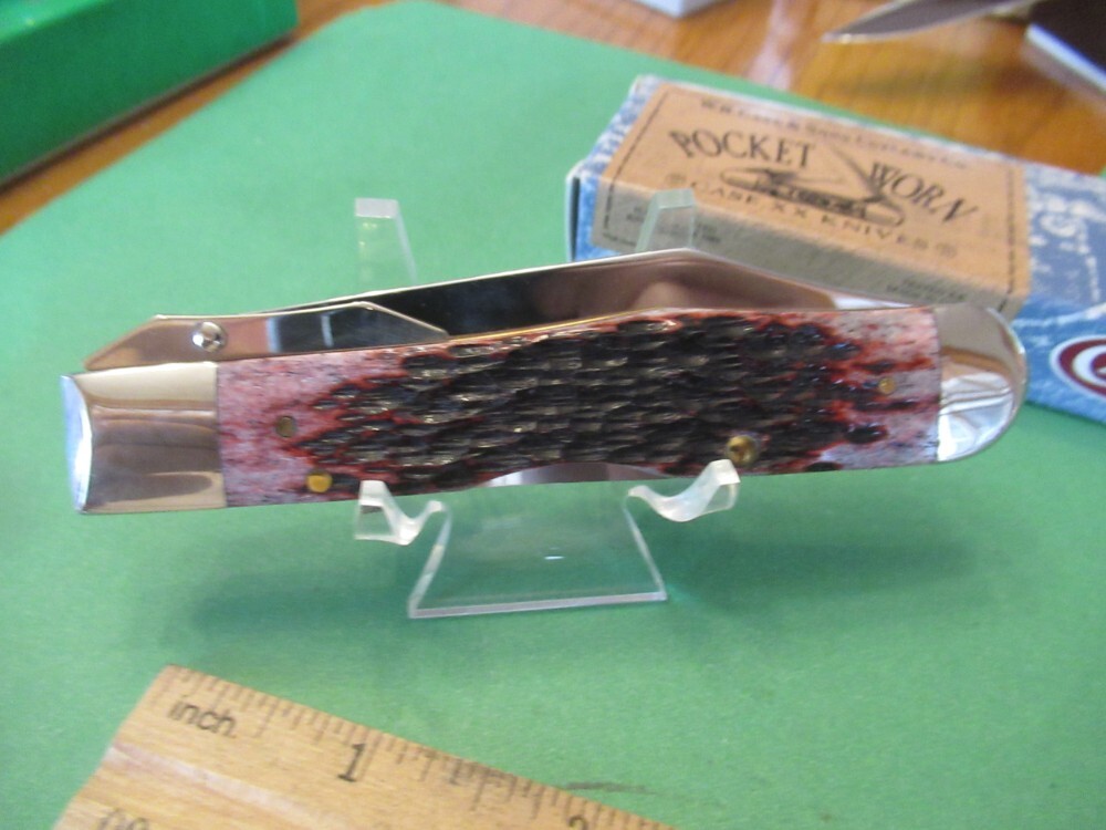 Case XX 2003 Cranberry Bone Silver Script Cheetah Pattern # 6111 1