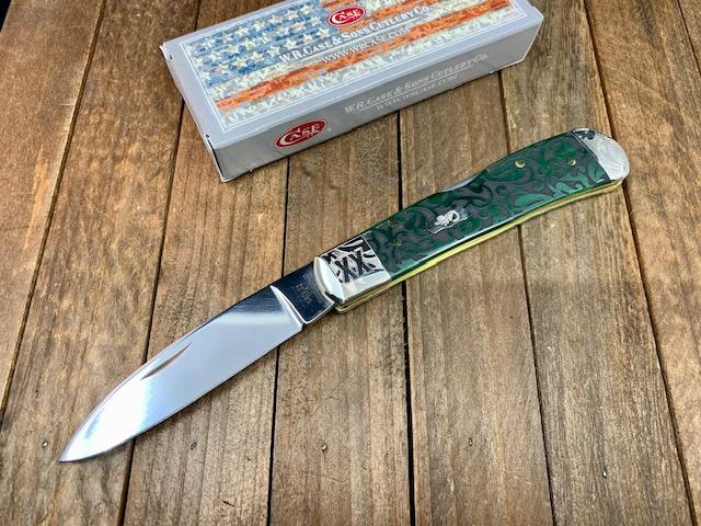 Case Tribal Lock Bermuda Green Heart Ivy Etched Bone with Scrolled