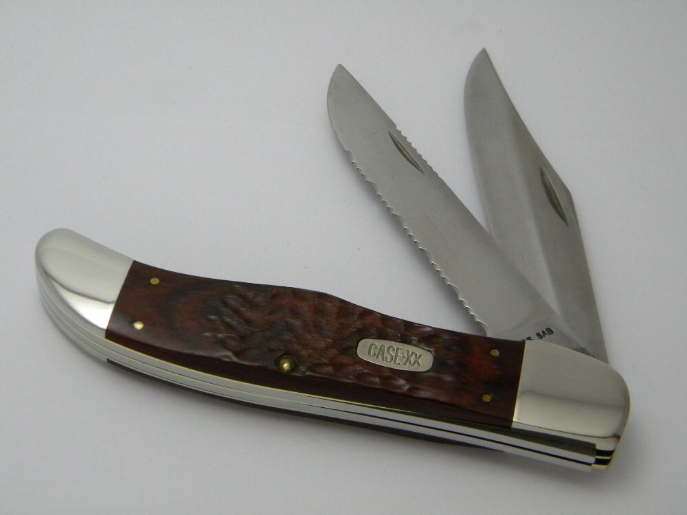 Case XX USA 2000 6265 SAB Laminated Wood Serrated Folding Hunter Knife
