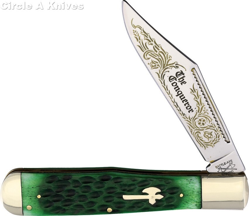 BATTLE AXE BRAND KNIVES - FOLDING HUNTER GREEN BONE #5100GB - 5