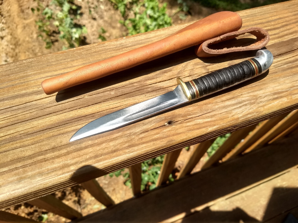 WESTERN BIRD AND TROUT KNIFE WITH CUSTOM SHEATH