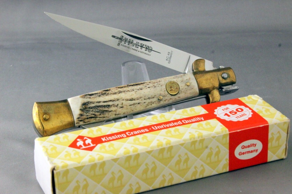 KISSING CRANE KC48 Locking Stiletto Folding Knife, Stag