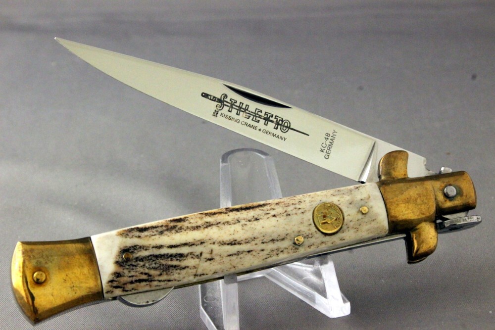 KISSING CRANE KC48 Locking Stiletto Folding Knife, Stag KISSING CRANE KC48 Locking Stiletto Folding Knife, Stag