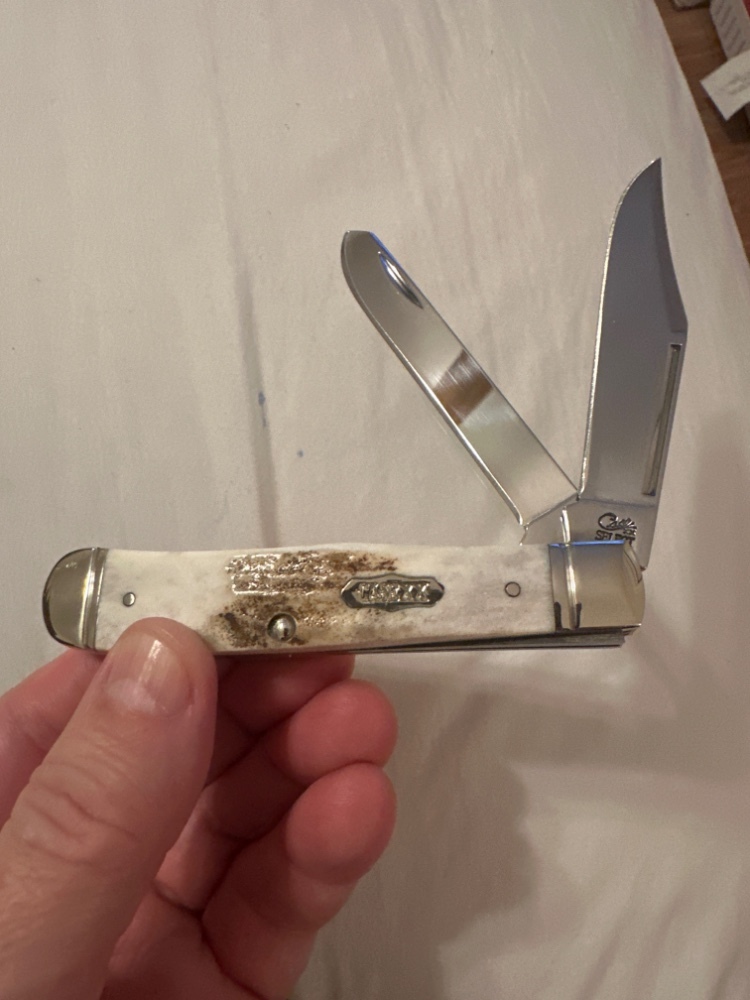 Case XX Select Elk Horn Stag Trapper w/ Fluted Bolsters. Mint!