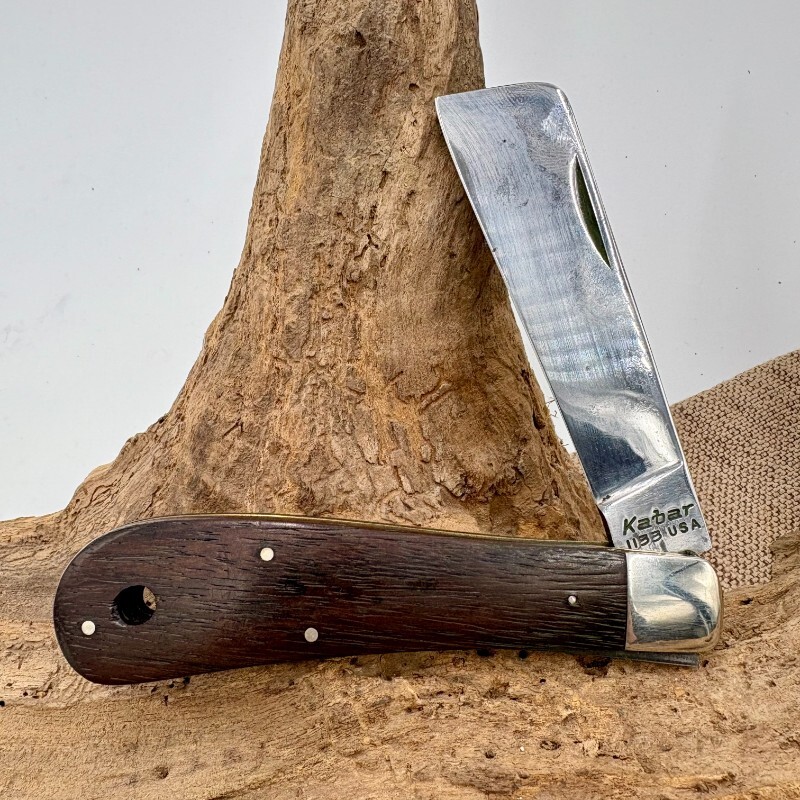 Vintage KABAR USA 1133 Brown Wood Handle Sheepsfoot Folding Pocket