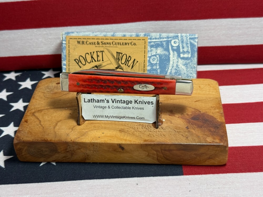 CASE XX USA 2001 DR KNIFE 6185 SS POCKETT WORN RED BONE HANDLES