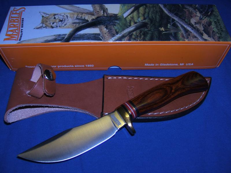 MARBLE'S WOODCRAFT KNIFE, 52100 Steel, Gamegetter Handle, Cocobolo Wood