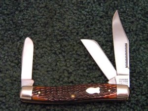 Schrade Walden NY USA 881 Bone 3 Blade Stockman - C. 1950's - MINT