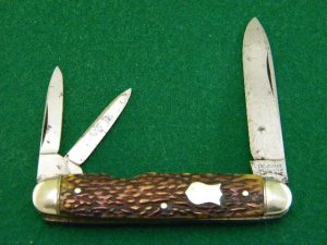 I* X.L. George Wostenholm Sheffield Snakeskin Stag Split Backspring Whittler Knife - C. 1890-1940