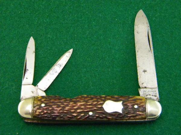 I* X.L. George Wostenholm Sheffield Snakeskin Stag Split Backspring Whittler Knife - C. 1890-1940