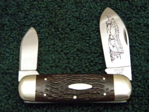 Case XX USA 10 Dot (1980) 6250 Jigged Wood Elephant Toe/Sunfish Bradford Bonanza Etch - Mint