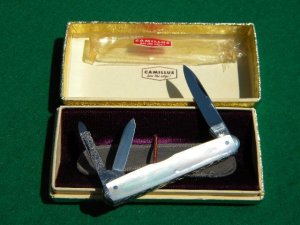 Camillus New York USA Pearl Whittler Knife with Filework on the Backspring - C. 1960-76 - MIB