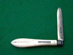 Vintage Fruit Knife Carved Pearl Handles w/Sterling Silver Blade - C. 1898 - Sheffield