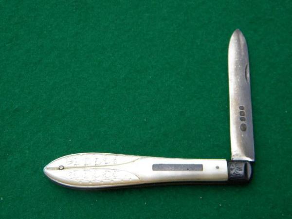 Vintage Fruit Knife Carved Pearl Handles w/Sterling Silver Blade - C. 1898 - Sheffield Vintage Fruit Knife Carved Pearl Handles w/Sterling Silver Blade - C. 1898 - Sheffield