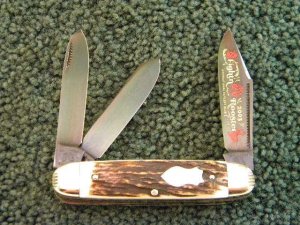 Fight'n Rooster Stag 3 Backspring Whittler - Gun Blued Blades - 2003 Club Knife - Mint