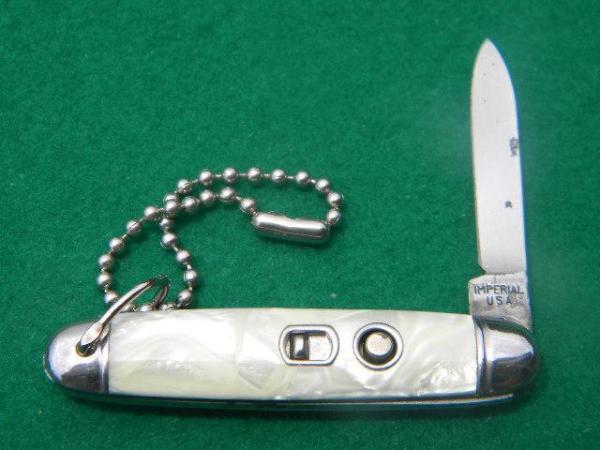 Little Imperial USA Keychain Switch Blade with Shell Handles - C. 1950's Little Imperial USA Keychain Switch Blade with Shell Handles - C. 1950's