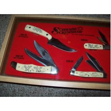 Schrade USA Scrimshaw Display w/Knives C. 1980 - 500 SC, 502 SC, 503 SC, 505 SC, 506 SC, & 508 SC Schrade USA Scrimshaw Display w/Knives C. 1980 - 500 SC, 502 SC, 503 SC, 505 SC, 506 SC, & 508 SC