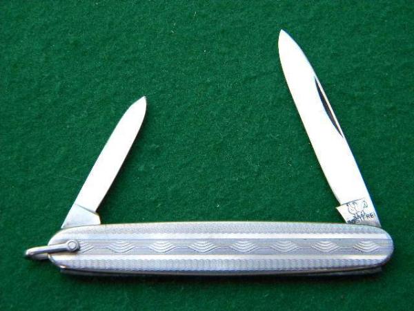 Vintage C. Bertram Hen & Rooster Solingen Fancy Stainless Fob Knife Salesman Sample - Mint C.1960's