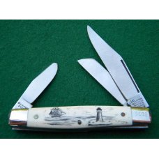 Schrade IXL George Wostenholm Sheffield England Ship and Lighthouse Scrimshaw Stockman Knife Schrade IXL George Wostenholm Sheffield England Ship and Lighthouse Scrimshaw Stockman Knife