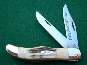 Case XX Stainless USA 5265 SAB SSP 3 Dot (1977) Blue Sroll Stag Folding Hunter Knife - Mint