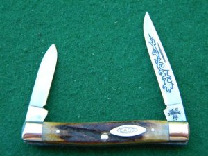 Case XX Stainless USA 5233 SSP 3 Dot (1977) Blue Sroll Stag 2 Blade Pen Knife - Mint