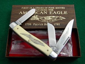 American Eagle Parker Schrade Walden Cut. E1 USA 1736 Patrick Henry 1792 Stockman Knife - NIB