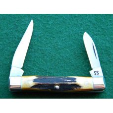 Case XX Stainless USA 52033 SSP 3 Dot (1977) Blue Sroll Stag 2 Blade Pen Knife - Mint Case XX Stainless USA 52033 SSP 3 Dot (1977) Blue Sroll Stag 2 Blade Pen Knife - Mint