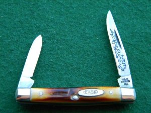 Case XX Stainless USA 5233 SSP 3 Dot (1977) Blue Sroll Stag 2 Blade Pen Knife - Mint