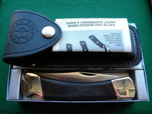 Crosman Blades 956A Stainless USA Wood Lockback Knife & Leather Pouch - NIB