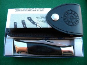 Crosman Blades 954A Stainless USA Wood Lockback Knife & Leather Pouch - NIB
