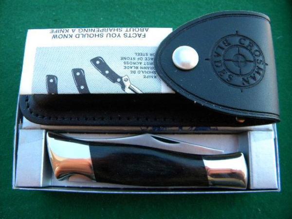 Crosman Blades 954A Stainless USA Wood Lockback Knife & Leather Pouch - NIB Crosman Blades 954A Stainless USA Wood Lockback Knife & Leather Pouch - NIB