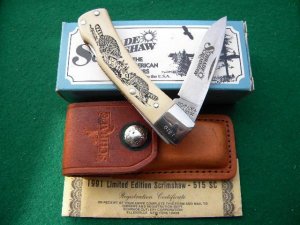 Schrade + USA SC515 Lockback and Pouch Raccoons Scrimshaw - NIB