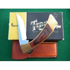 Browning USA Tracker 3818F10 Wood/Brass Lockback Knife and Leather Pouch - NIB