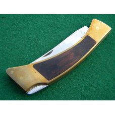 Browning USA Tracker 3818F10 Wood/Brass Lockback Knife and Leather Pouch - NIB