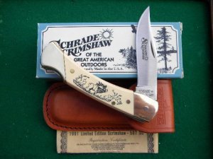 Schrade + USA SC507 Lockback Elk Scrimshaw with Leather Pouch - NIB