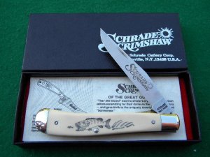 Schrade USA SC503 Slimline Trapper Linerlock Bass Scrimshaw - NIB