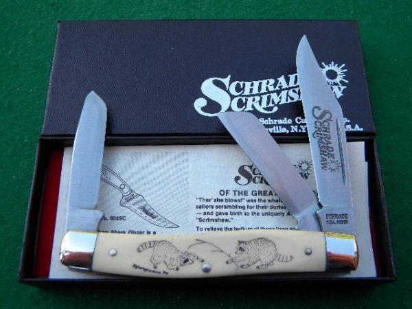 Schrade USA SC505 Stockman Raccoons Scrimshaw - NIB Schrade USA SC505 Stockman Raccoons Scrimshaw - NIB