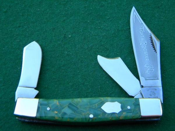 Fight'n Rooster Green & Gold Swirl Fancy Stockman Knife - Mint Fight'n Rooster Green & Gold Swirl Fancy Stockman Knife - Mint