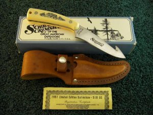 Schrade USA Bear Scrimshaw SC518 Guthook Sheathe Knife  - NIB