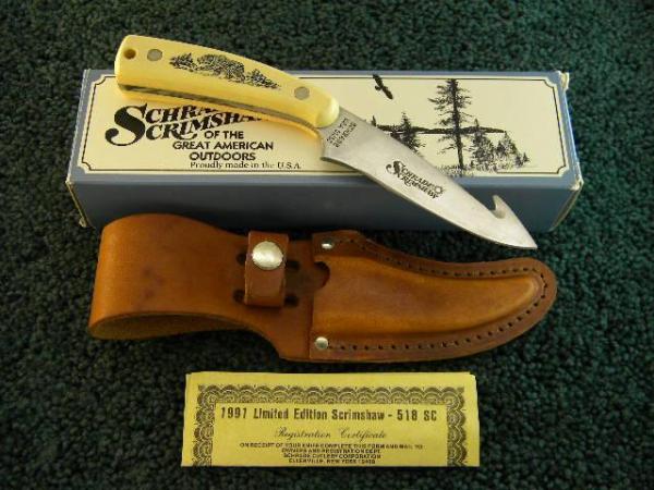 Schrade USA Bear Scrimshaw SC518 Guthook Sheathe Knife - NIB Schrade USA Bear Scrimshaw SC518 Guthook Sheathe Knife - NIB