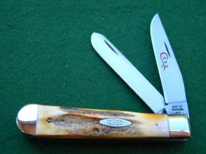 Case XX Stainless USA 2 Dot (1978) Stag 5254 SSP Red Etch Trapper Knife - Mint