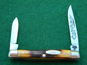 Case XX Stainless USA 5233 SSP 3 Dot (1977) Blue Sroll Stag 2 Blade Pen Knife - Mint