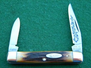 Case XX Stainless USA 52033 SSP 3 Dot (1977) Blue Sroll Stag 2 Blade Pen Knife - Mint