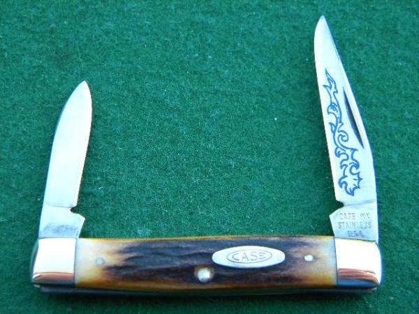 Case XX Stainless USA 52033 SSP 3 Dot (1977) Blue Sroll Stag 2 Blade Pen Knife - Mint Case XX Stainless USA 52033 SSP 3 Dot (1977) Blue Sroll Stag 2 Blade Pen Knife - Mint
