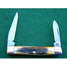 Case XX Stainless USA 52033 SSP 3 Dot (1977) Blue Sroll Stag 2 Blade Pen Knife - Mint Case XX Stainless USA 52033 SSP 3 Dot (1977) Blue Sroll Stag 2 Blade Pen Knife - Mint