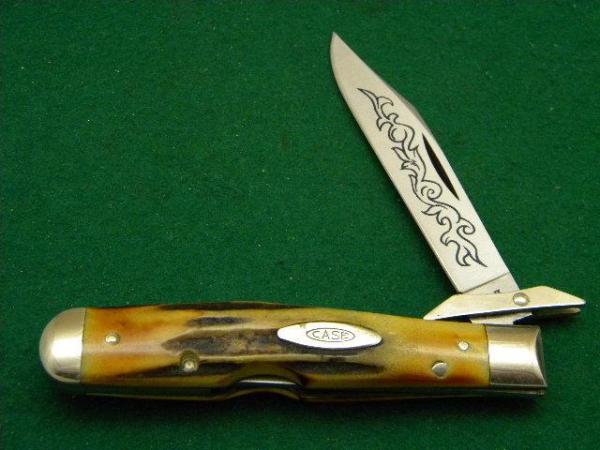 Case XX Stainless USA 3 Dot (1977) Stag 5111 1/2 Blue Scroll Knife - Mint