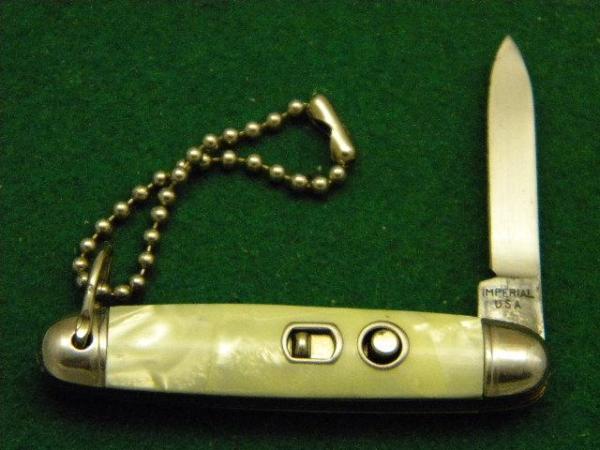 Little Imperial USA Keychain Switch Blade with Shell Handles - C. 1950's Little Imperial USA Keychain Switch Blade with Shell Handles - C. 1950's