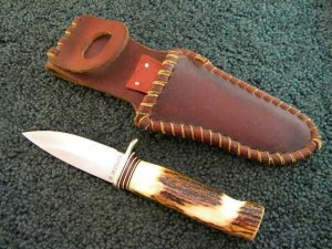 S. Morseth (Steve Morseth) Stag Sheath Knife 88M9-5 with Original Leather Safe-Lock Sheath