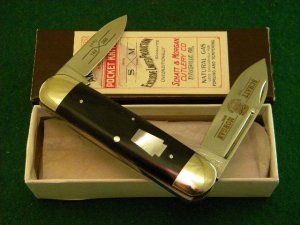 Schatt & Morgan Titusville PA. 2002 Buffalo Horn w/ MOP Shield Sunfish Knife - NIB